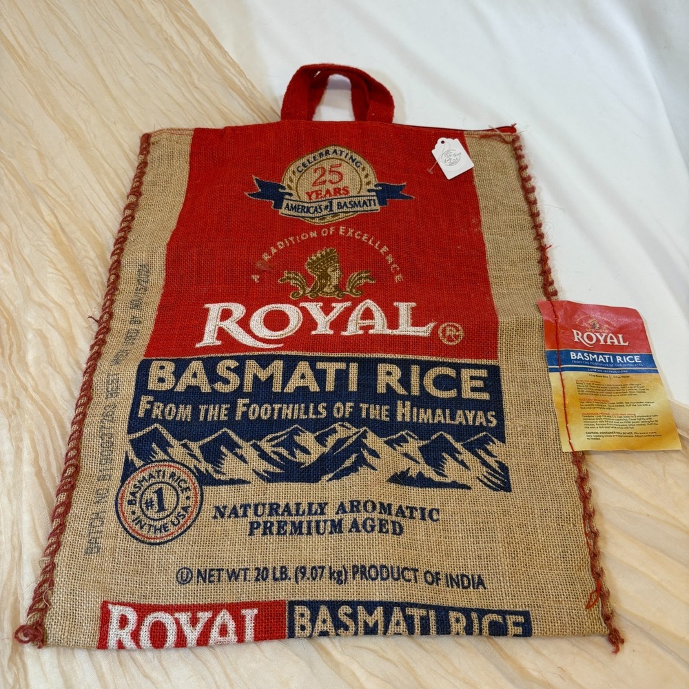 Purse Royal Basmati Rice Tote With Handles and Zipper, Burlap Bag, 20 lb size
